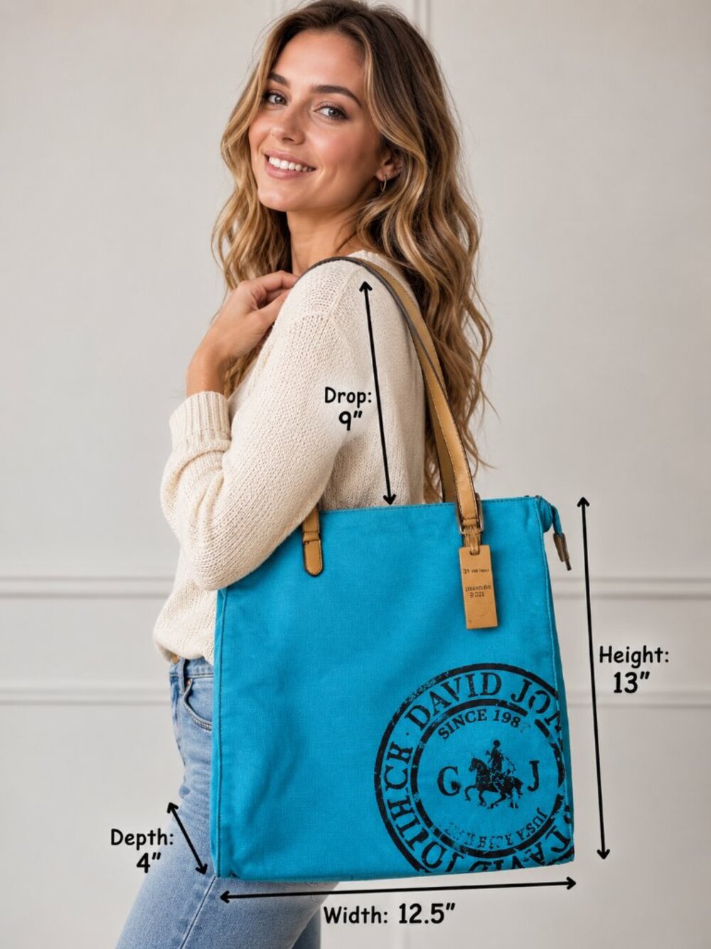 NWT David Jones Turquoise Blue Canvas Tote Bag